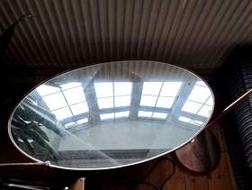 Freecycle Glass top copper framed coffee table