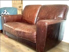 Freecycle Chocolate brown leather sofa