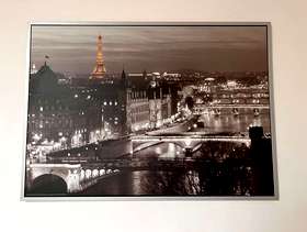 Freecycle Large Paris Picture Canvas - Black and White with Silver ...