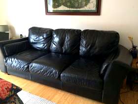 Freecycle Black Leather Large 3 seater sofa