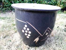 Freecycle Dark green plant pot with grape decoration