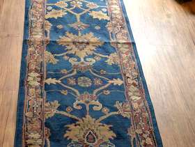 Freecycle RUG, hall runner B&Q, blue pattern,