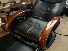 Freecycle Massage Chair Recliner Black Leather Wood Arms