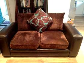 Freecycle Three seat brown leather and fabric sofa