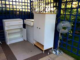 Freecycle Child wardrobe & 2 chests of draws & a fan.