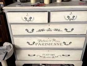 Freecycle Upcycked solid wood chalk finish . Grey and antique white