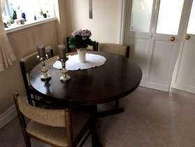 Freecycle Dining table with six chairs and sidetable.