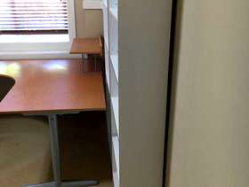 Freecycle Tall white bookcases with wood trim - set of 4