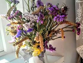 Freecycle Dried flowers in an old metal jug